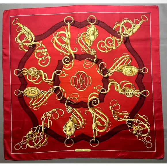 Hermès Red and Gold Silk Scarf - Picture 1 of 14